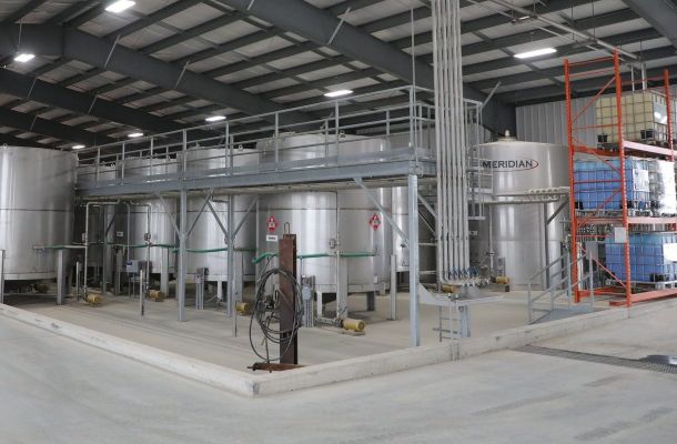 Interior view of the new fertilizer mixing facility