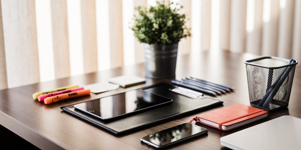 Stock image of desk scene in an office setting