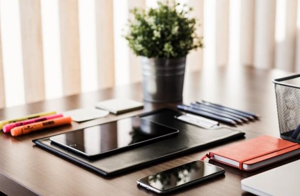 Stock image of desk scene in an office setting